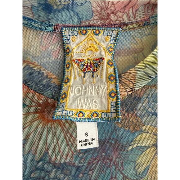 Johnny Was Mesh Tiered Floral Midi Dress Boho Feminine Spring Sz Small - Picture 7 of 8